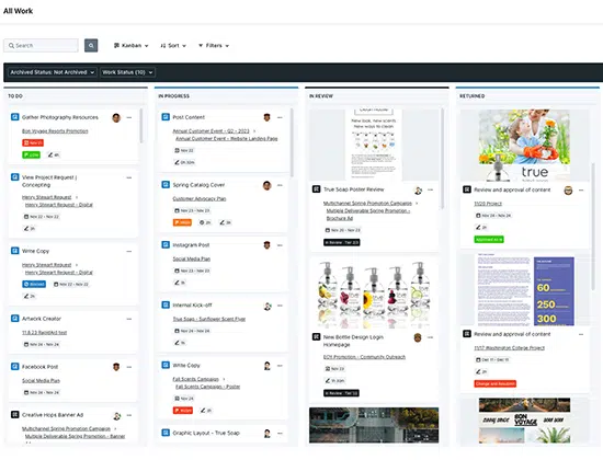 graphic shows how creative work management tools track asset history