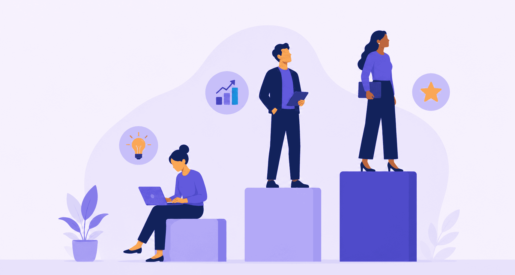 Illustration of three people on pedestals